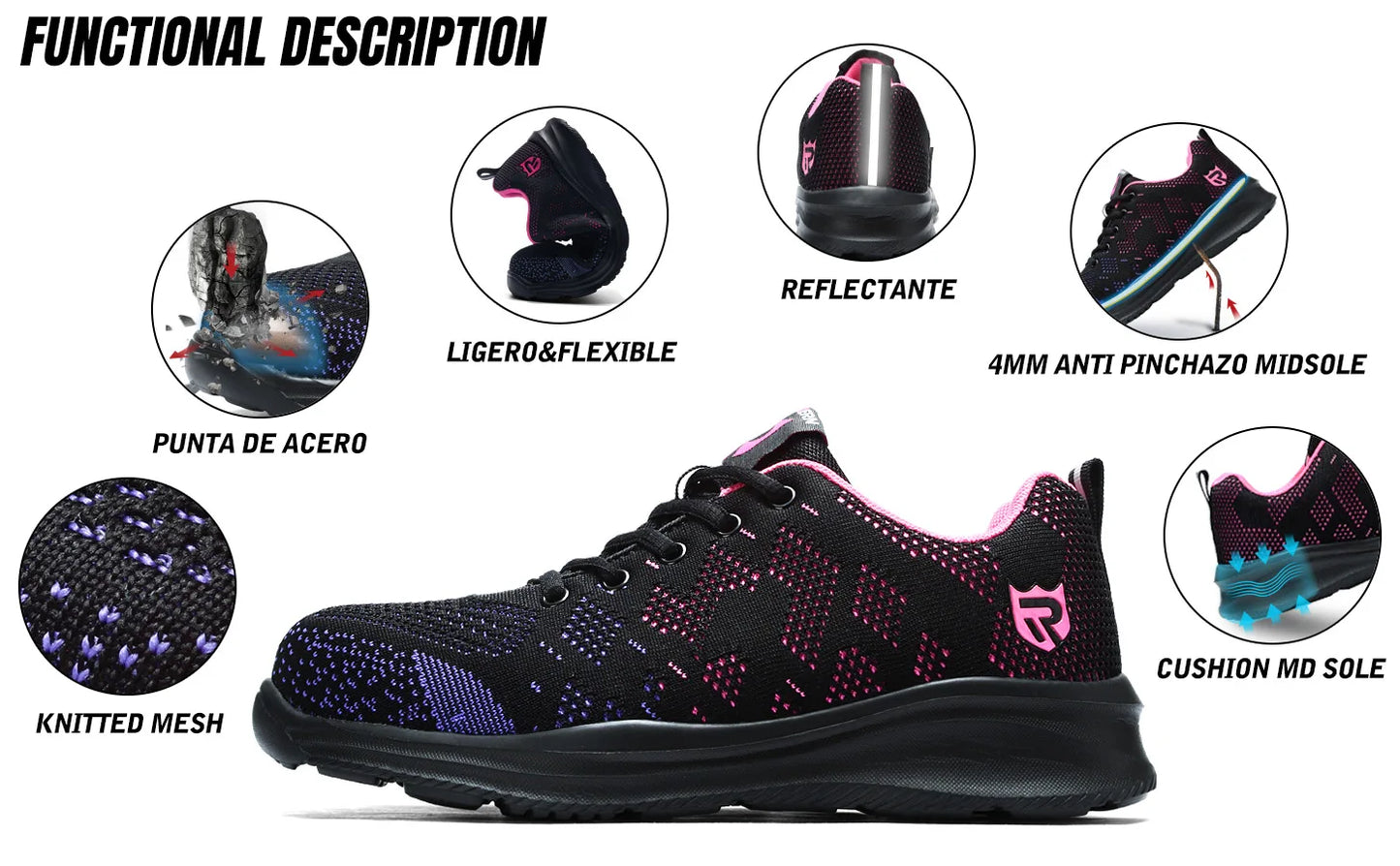 LARNMERN Safety Shoes for Women Anti-puncture Steel Toe Shoes Breathable Non Slip Work Shoes  Sneakers
