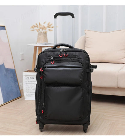 Wheeled Backpack Black Suitcase Oxford Trolley Bag Lightweight Luggage Cabin Male 18" 20" 24" Backpacks Waterproof Travel Bags