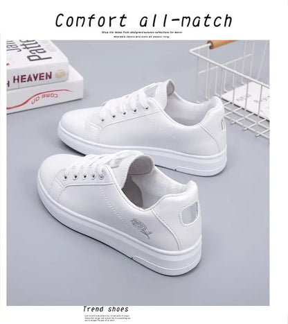 Women Casual Shoes New Spring Fashion Embroidered White Breathable Flower Lace-Up Sneakers 2023