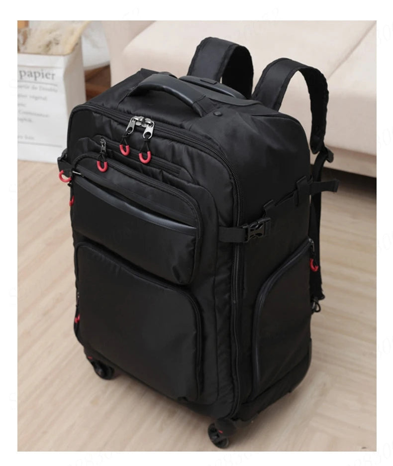 Wheeled Backpack Black Suitcase Oxford Trolley Bag Lightweight Luggage Cabin Male 18" 20" 24" Backpacks Waterproof Travel Bags