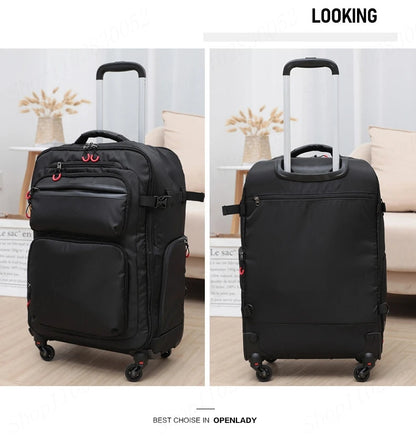 Wheeled Backpack Black Suitcase Oxford Trolley Bag Lightweight Luggage Cabin Male 18" 20" 24" Backpacks Waterproof Travel Bags