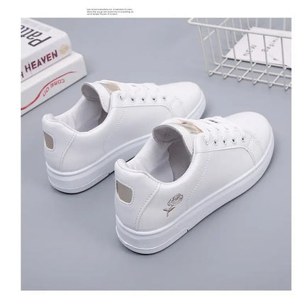 Women Casual Shoes New Spring Fashion Embroidered White Breathable Flower Lace-Up Sneakers 2023