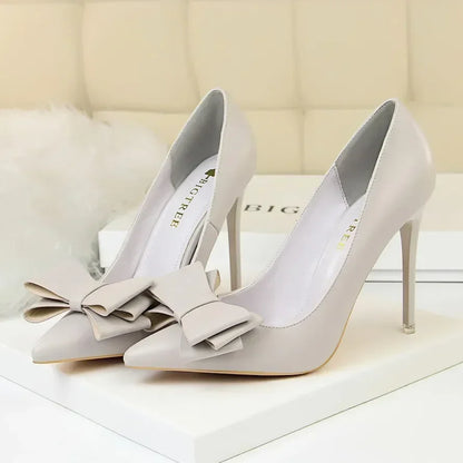 Women Fetish 10.5cm High Heels Blue Pink Pumps Butterfly Knot Leather Stiletto Heels Lady Escarpins Wedding Evening Party Shoes