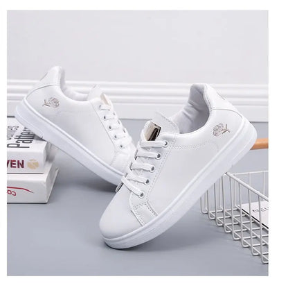 Women Casual Shoes New Spring Fashion Embroidered White Breathable Flower Lace-Up Sneakers 2023