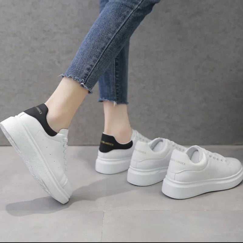 Spring Sports Running White Chunky Sneakers Women Shoes Loafers Lace Up Flats Trend Casual Vulcanized Shoes zapatillas de skate