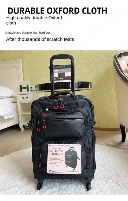 Wheeled Backpack Black Suitcase Oxford Trolley Bag Lightweight Luggage Cabin Male 18" 20" 24" Backpacks Waterproof Travel Bags