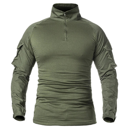 Cămașă de luptă cu mânecă lungă pentru bărbați, cu fermoar 1/4, din bumbac Ripstop, cămăși tactice, albastru marin Camouflage, Airsoft