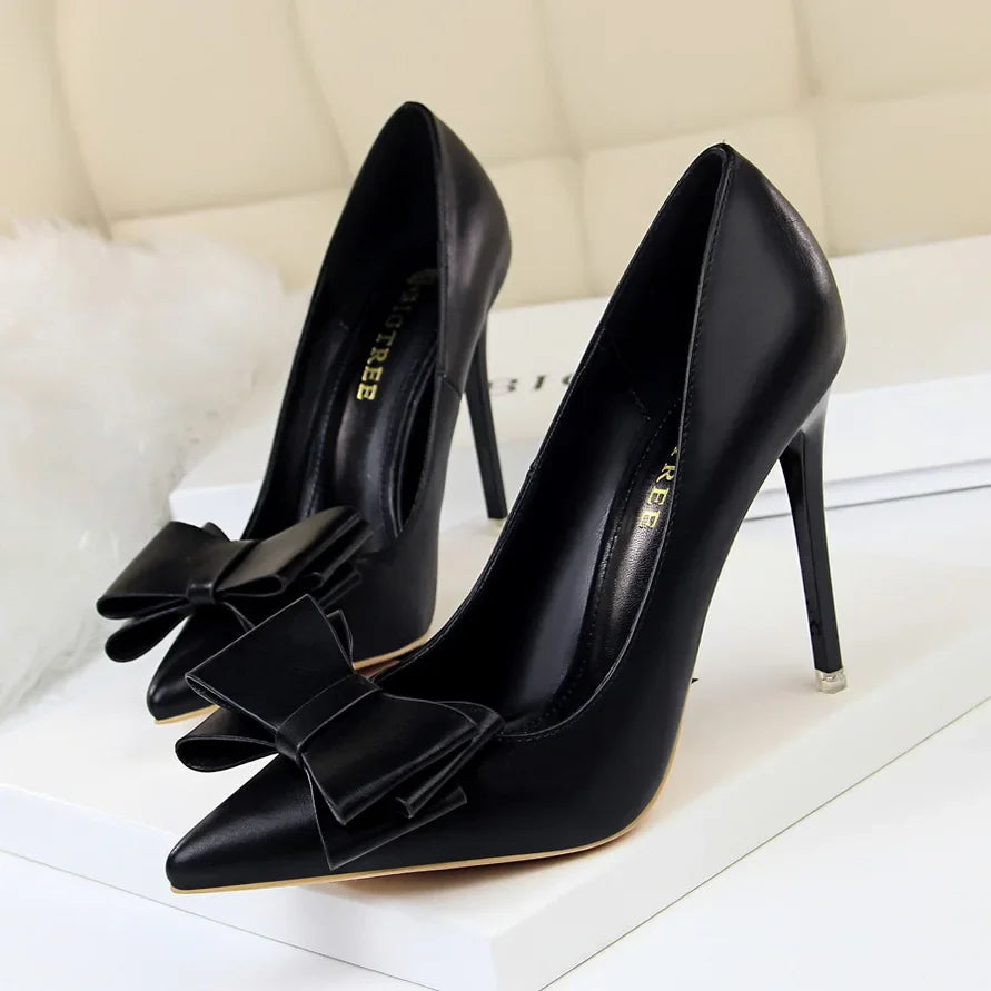 Women Fetish 10.5cm High Heels Blue Pink Pumps Butterfly Knot Leather Stiletto Heels Lady Escarpins Wedding Evening Party Shoes