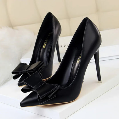 Women Fetish 10.5cm High Heels Blue Pink Pumps Butterfly Knot Leather Stiletto Heels Lady Escarpins Wedding Evening Party Shoes
